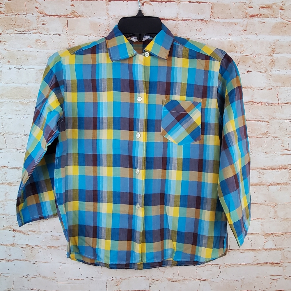 Boys Medium Button-Down Plaid Shirt